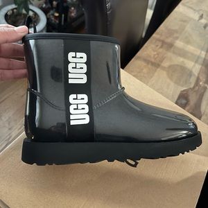 Brand new Women’s Black clear mini uggs- rain boots
